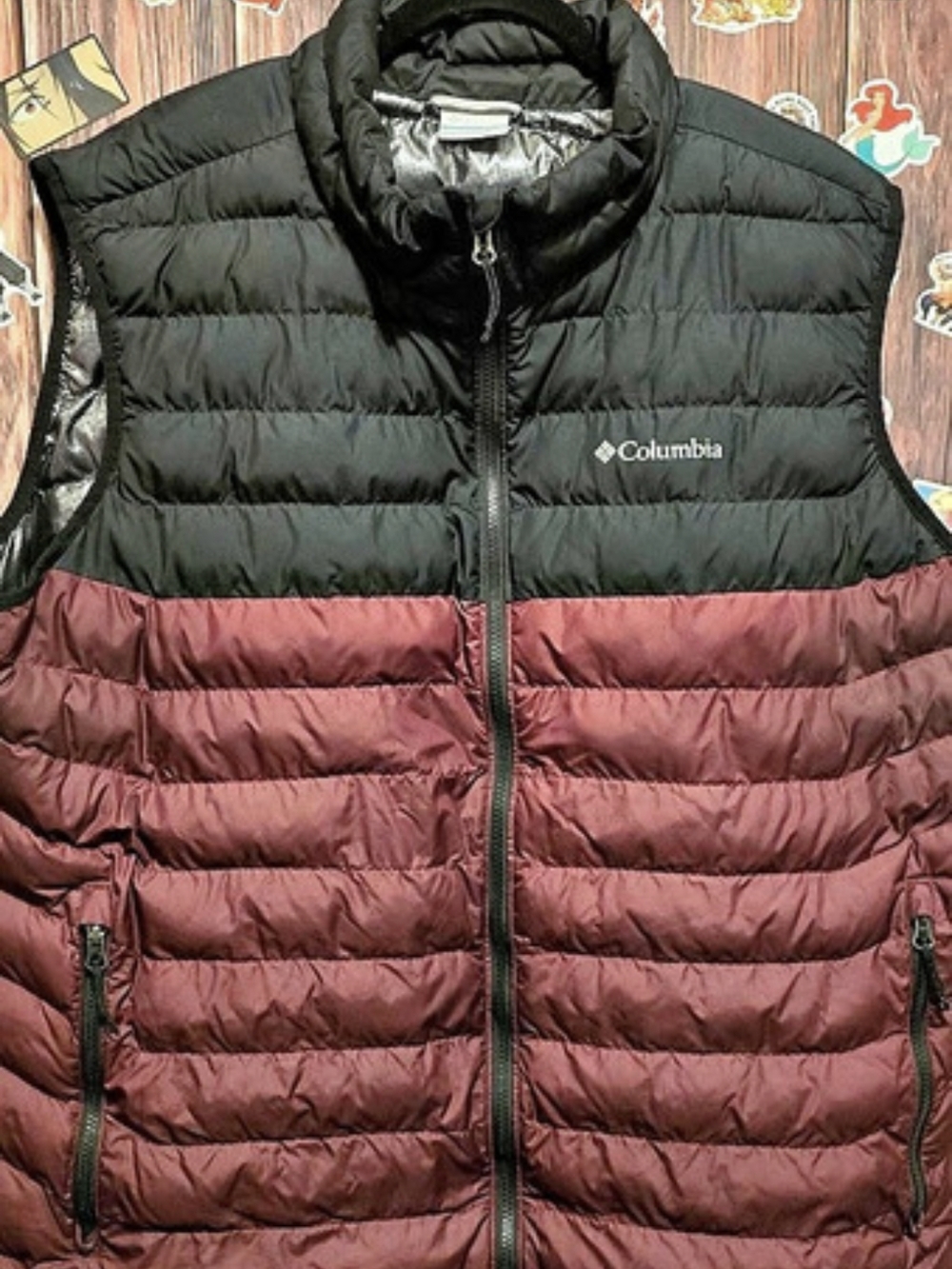 Columbia Color Block Puffer Vest in Black & Burgundy
